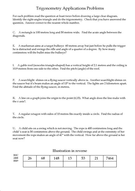 geometry trig word problems worksheet